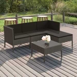 5-tlg. Garten-Lounge-Set,Gartenmöbel-Set mit Auflagen Poly Rattan Grau vidaXL