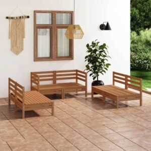 6-tlg. Garten-Lounge-Set Honigbraun Massivholz Kiefer