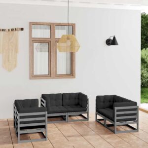 6-tlg. Garten-Lounge-Set mit Kissen Kiefer Massivholz Vidaxl Grau