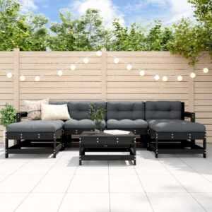 7-tlg. Garten-Lounge-Set, Gartenmöbel-Set, Sitzgruppe Gartenset mit Kissen Schwarz Massivholz LLOAQ806959 Maisonchic