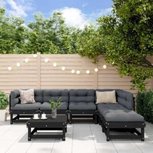 7-tlg. Garten-Lounge-Set Schwarz Massivholz Kiefer Vidaxl Schwarz