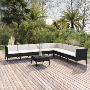 9-tlg. Garten-Lounge-Set mit Auflagen Poly Rattan Schwarz Vidaxl Schwarz