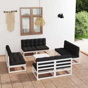 9-tlg. Garten-Lounge-Set mit Kissen Kiefer Massivholz Vidaxl Weiß