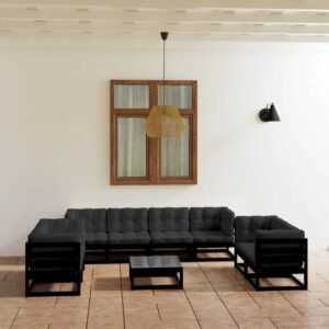 9-tlg. Garten-Lounge-Set mit Kissen Massivholz Kiefer Vidaxl Schwarz