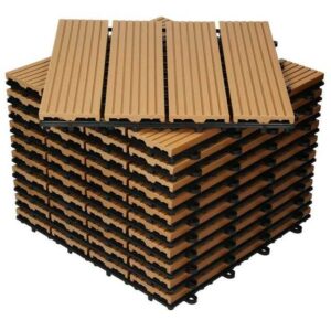 ECD Germany WPC-Fliesen Terrassendielen Bodenbelag Balkonfliesen Klickfliesen, 33er Set, 33 St., 33er Set, Teak 30x30cm 33er Set 3m² Holzoptik Garten Balkon Drainage Klicksystem