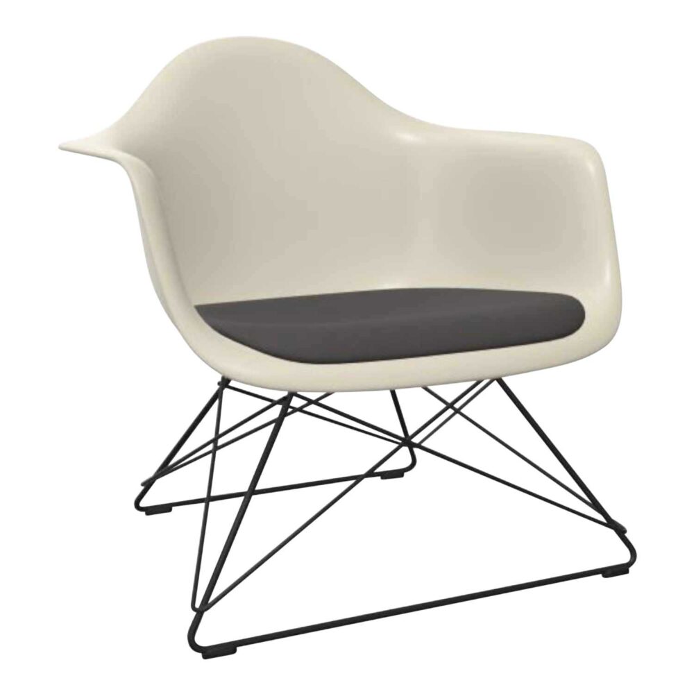 Eames Fiberglass Lounge Armchair LAR Sitzpolster-Sessel, Sitzschale eames raw umber, Sitz Stoff Hopsak F60 nero/elfenbein 23, Untergestell weiss pu...