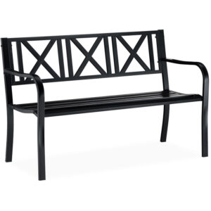 Gartenbank aus Metall, 2-Sitzer, robust, für Terrasse, Balkon, Ruhebank HxBxT 81 x 127 x 56 cm, Stahl, schwarz - Relaxdays