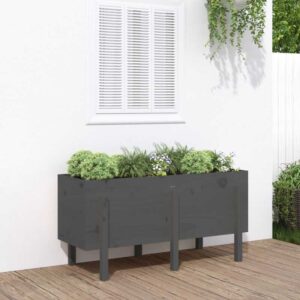 Hochbeet,Blumenkasten,Pflanzkasten Balkon, Terrasse, Garten Grau 121x50x57 cm Massivholz Kiefer VMEC726560 Maisonchic