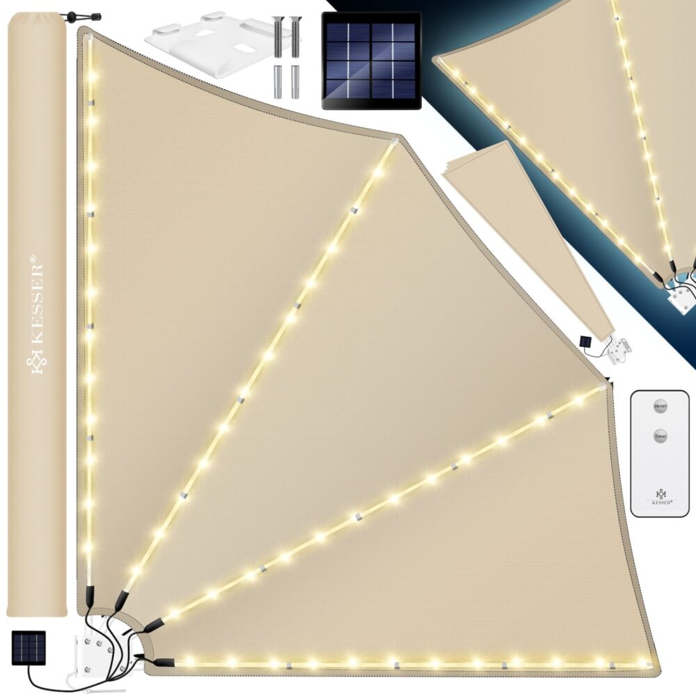 KESSER® Balkonfächer mit LED klappbar mit Wandhalterung 140x140cm Sichtschutz Balkon Windschutz Balkonsichtschutz Seitenmarkise witterungsbeständig inkl. Montagematerial