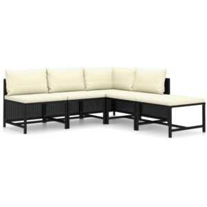 Longziming - 5-tlg. Garten-Lounge-Set mit Kissen Poly Rattan Schwarz