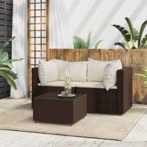 Maisonchic - 3-tlg. Garten-Lounge-Set Gartenmöbel Set Sitzgruppe Essgruppe mit Kissen Braun Poly Rattan DE76546 - Braun