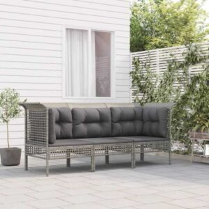 Maisonchic - 3-tlg. Garten-Lounge-Set, Gartenmöbel, Sitzgruppe Gartenset mit Kissen Grau Poly Rattan LLOAQ826360