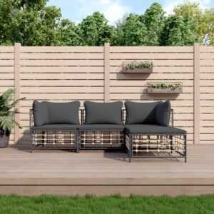 Maisonchic - 4-tlg. Garten-Lounge-Set Gartenmöbel-Set Terrassen-Sitzgruppe mit Kissen Anthrazit Poly Rattan ZDEH20179