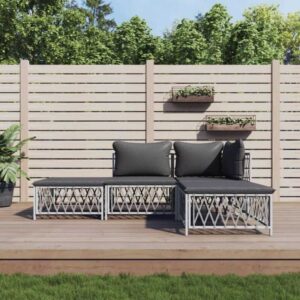 Maisonchic - 4-tlg. Garten-Lounge-Set, Gartenmöbel, Sitzgruppe Gartenset mit Kissen Weiß Stahl LLOAQ871053