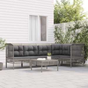 Maisonchic - 6-tlg. Garten-Lounge-Set, Gartenmöbel, Sitzgruppe Gartenset mit Kissen Grau Poly Rattan LLOAQ157638