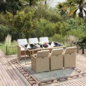 Maisonchic - 7-tlg. Garten-Essgruppe Gartenmöbel Set Sitzgruppe mit Kissen Poly Rattan Beige DE76376 - Beige