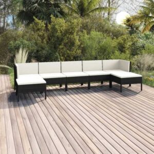 Maisonchic - 7-tlg. Garten-Lounge-Set Gartenmöbel Set Sitzgruppe Essgruppe mit Auflagen Poly Rattan Schwarz DE28723 - Schwarz