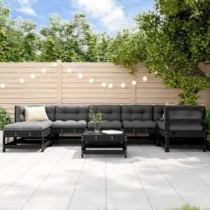 Maisonchic - 8-tlg. Garten-Lounge-Set, Gartenmöbel-Set, Sitzgruppe Gartenset mit Kissen Schwarz Massivholz LLOAQ914551