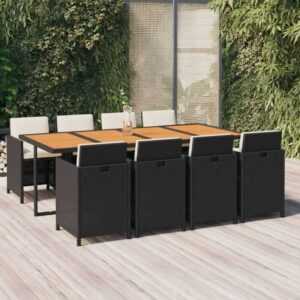 Maisonchic - 9-tlg. Garten-Essgruppe Gartenmöbel Set Terrassen/Balkon/Outdoor-Essgruppe mit Kissen Poly Rattan Schwarz ETHJ766099