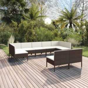 Maisonchic - 9-tlg. Garten-Lounge-Set Gartenmöbel Set Sitzgruppe Essgruppe mit Auflagen Poly Rattan Braun DE46425 - Braun