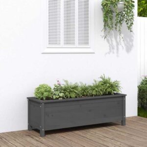 Maisonchic - Hochbeet,Blumenkasten,Pflanzkasten Balkon, Terrasse, Garten Grau 119,5x40x39 cm Massivholz Kiefer VMEC410940