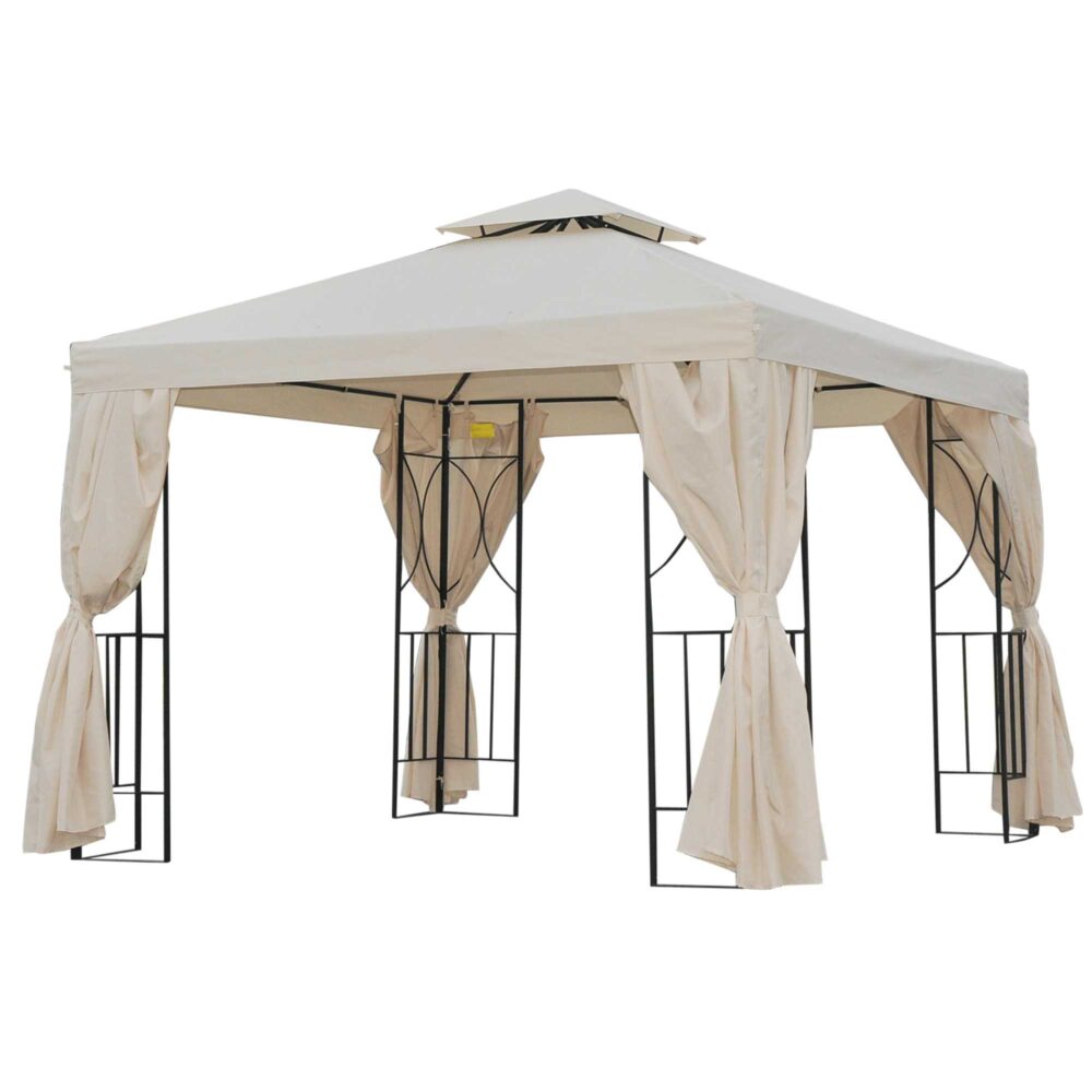 Outsunny Gartenpavillon Pavillon ca. 3 x 3 m Doppeldach Partyzelt Festzelt 4 x Doppel-Seitenteile wasserdicht UV-Schutz Metall Polyester Creme