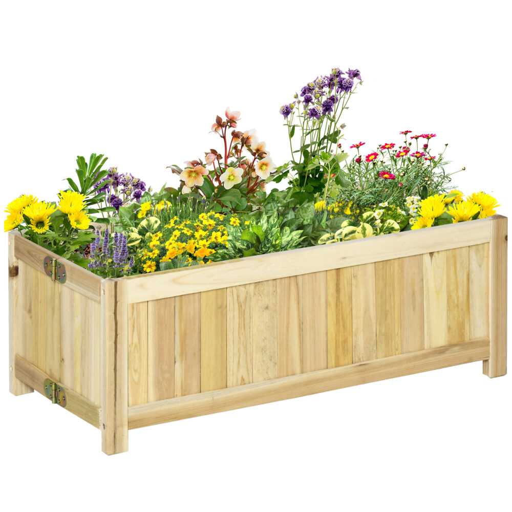 Outsunny Hochbeet, Klappbarer Pflanzkasten, Blumenkasten, Gemüsebeet für Garten, Terrasse und Balkon, aus Massivholz, Natur, 70 x 30 x 25 cm