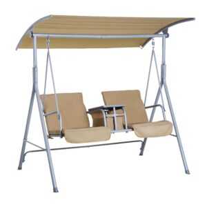 Outsunny Hollywoodschaukel Gartenschaukel Schaukel 2-Sitzer mit Sonnendach Beige 175 x 112 x 165 cm