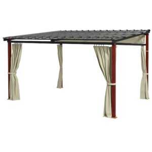 Outsunny Pergola ca. 3,5 x 3 m Pavillon mit Seitenwände, Winddichte Terassenüberdachung, Höhenverstellbar Terrassendach mit Einziehbarem Dach, für Garten, Terrasse, Beige