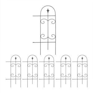 Relaxdays - Beetzaun Metall, HxB: 81 x 38 cm, Garten Beeteinfassung zum Stecken, 6 Zaunelemente mit Verzierungen, schwarz