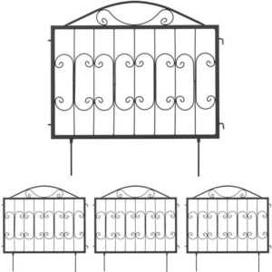 Relaxdays - Beetzaun Metall, HxB: je 60 x 60 cm, Garten Beeteinfassung zum Stecken, 4 Zaunelemente mit Ornamenten, schwarz