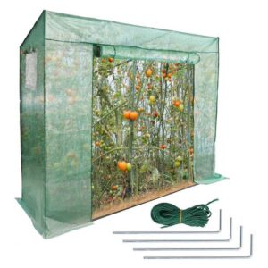 Swanew - Foliengewächshaus Gewächshaus für Tomaten 200 x 80 x 170/140cm (LxBxH) , mit Gitternetzfolie und Fernster für Garten zur Aufzucht, Grün