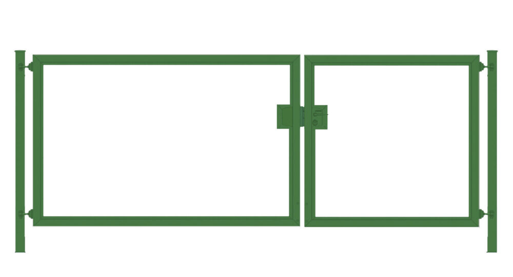 Elektrisches Einfahrtstor / Gartentor Premium (2-flügelig) asymmetrisch für waagerechte Holzfüllung; grün; Breite 350 cm x Höhe 120 cm (neues Modell)