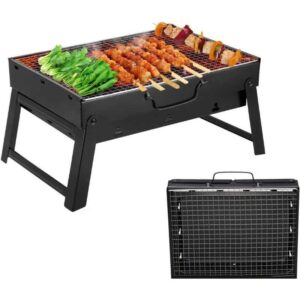 Tragbarer Grill, Mini-Holzkohlegrill, 43 x 29 x 22 cm, faltbarer BBQ-Grill, zerlegbarer Tischgrill für Garten, Balkon, Reisen, Camping - Lycxames