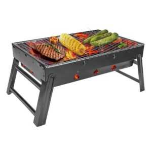 Tragbarer Grill, Mini-Holzkohlegrill, faltbarer BBQ-Grill, zerlegbarer Tischgrill, 60 x 22 x 33 cm, für Garten, Balkon, Reisen, Camping - Lycxames