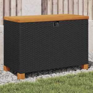 Vidaxl - Garten-Auflagenbox Schwarz 80x40x48 cm Poly Rattan Akazienholz Schwarz