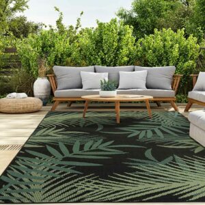 Vimoda - In- und Outdoor Teppich Terrassen & Balkon Küche Teppich Palmen Design Schwarz,200x280 cm