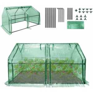 Yardin - Foliengewächshaus Gewächshaus Tomatenhaus mit 2 aufrollbare Tür für Garten Aufzucht Pflanzen, Isoliertasche, UV-beständige, Spitzdach (Grün,