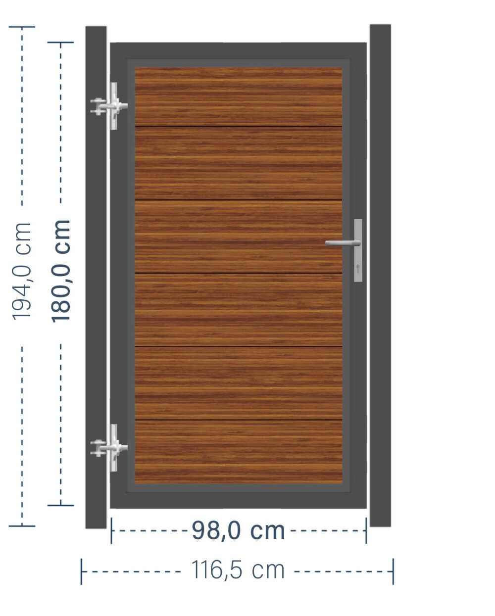 SYSTEM ALU XL Tor-Set in Bambus Höhe 1800mm DIN links ohne Klinke zum Einbetonieren Silber