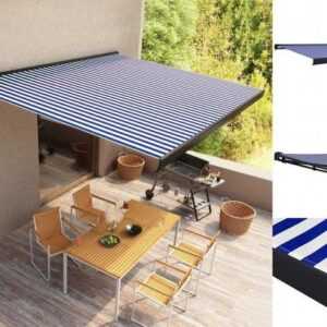 vidaXL Markise Motorisierte Kassetten-Markise 350x250 cm Blau und Weiß Balkon Terrass