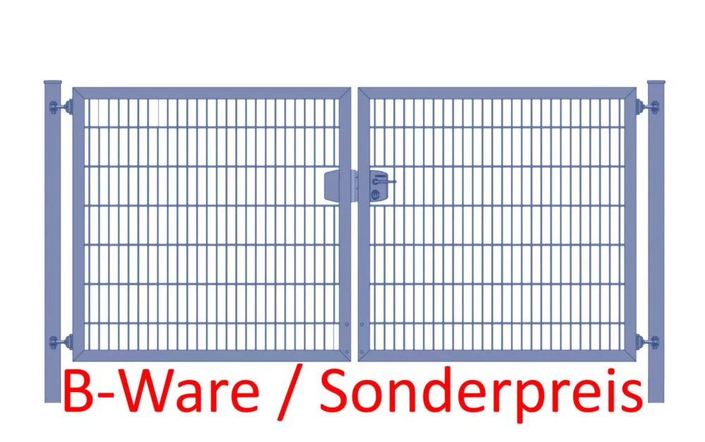 [B-Ware] Einfahrtstor / Gartentor (2-flügelig) Premium Plus 6/5/6er symmetrisch; Anthrazit RAL 7016 Doppelstabmatte; Breite 350 cm x Höhe 120 cm