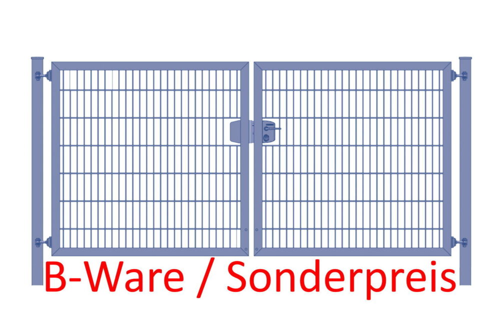 [B-Ware] Einfahrtstor Premium Plus 6/5/6 (2-flügelig) symmetrisch; Anthrazit RAL 7016 Doppelstabmatte; Breite 250 cm x Höhe 140 cm