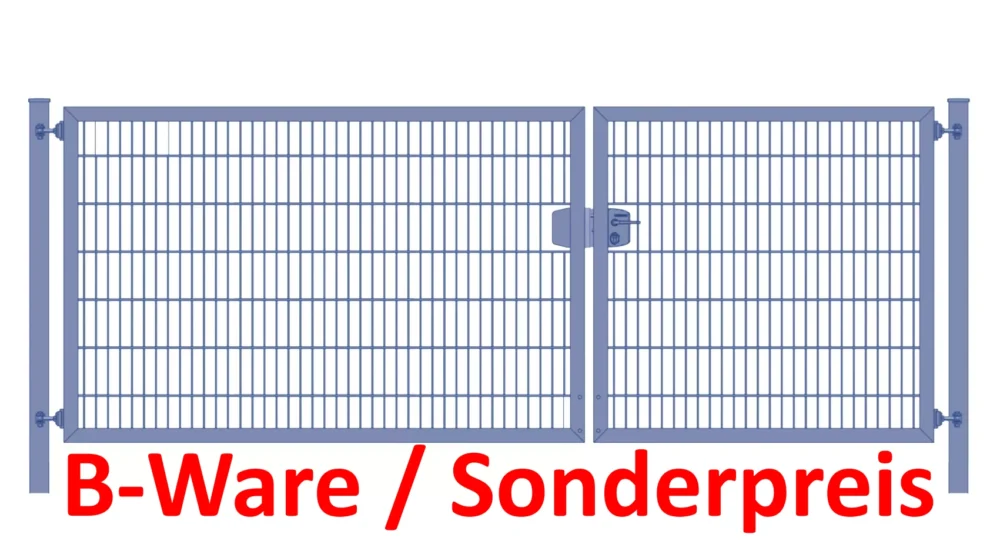 [B-Ware] Einfahrtstor / Gartentor (2-flügelig) Premium Plus 6/5/6er asymmetrisch; Anthrazit RAL 7016 Doppelstabmatte; Breite 400 cm x Höhe 120 cm