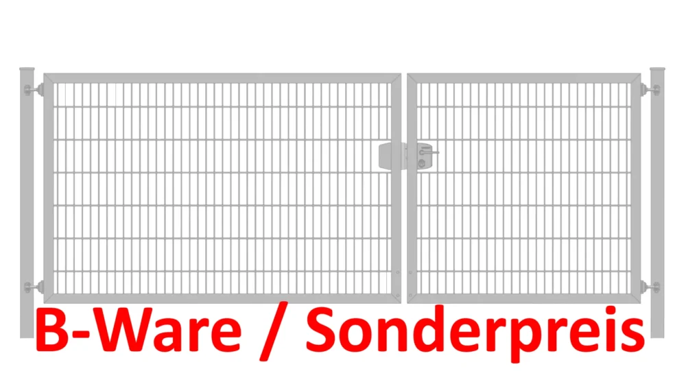 [B-Ware] Einfahrtstor / Gartentor (2-flügelig) Premium Plus 6/5/6er asymmetrisch; Verzinkt Doppelstabmatte; Breite 400 cm x Höhe 80 cm