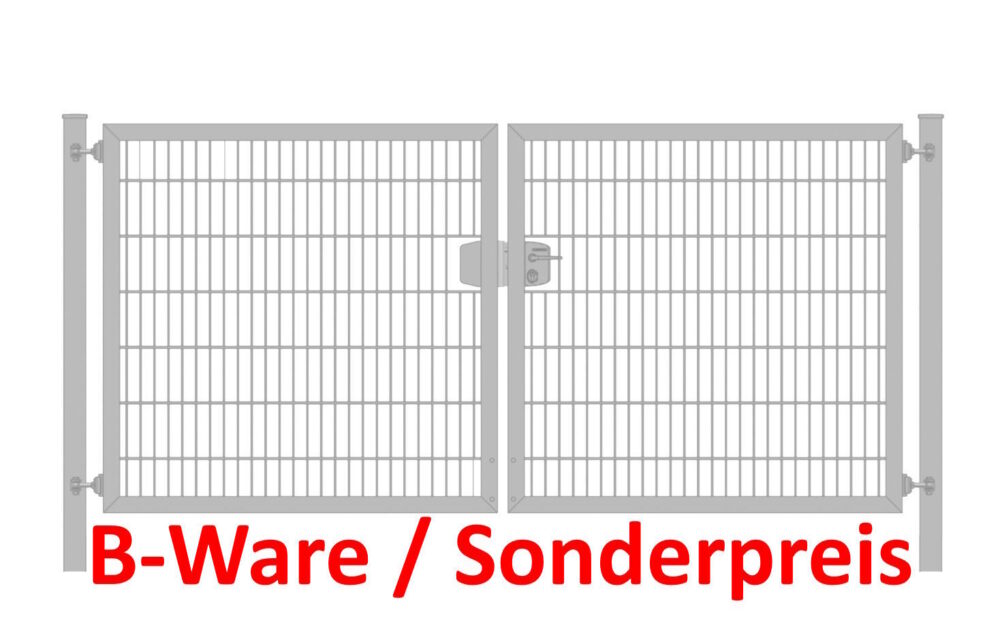 [B-Ware] Einfahrtstor Premium Plus 6/5/6 (2-flügelig) symmetrisch; Verzinkt Doppelstabmatte; Breite 350 cm x Höhe 140 cm