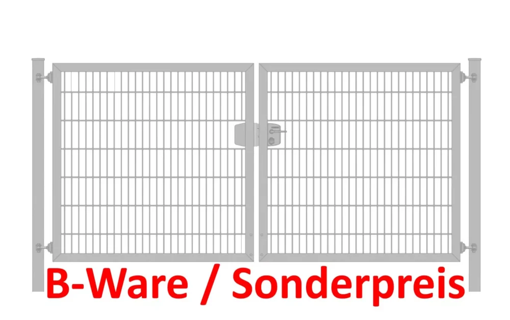 [B-Ware] Einfahrtstor / Gartentor (2-flügelig) Premium Plus 6/5/6er symmetrisch; Verzinkt Doppelstabmatte; Breite 350 cm x Höhe 160 cm