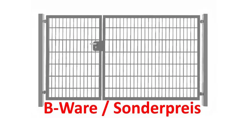 [B-Ware] Einfahrtstor / Gartentor Basic-Line (2-flügelig) asymmetrisch ; Verzinkt ; Breite 450 cm x Höhe 120cm